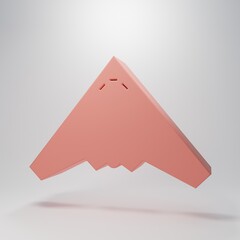 Fototapeta premium Pink Jet fighter icon isolated on pink background. Military aircraft. Minimalism concept. 3D render illustration