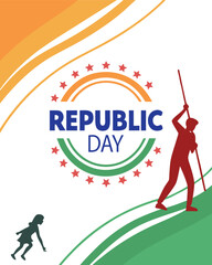 Minimalist graphic design celebrating indian republic day featuring stylized figures and national colors elements
