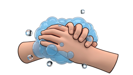 Hands being washed with soap bubbles