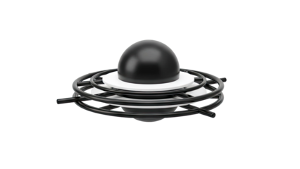 Abstract black and white geometric sculpture with spherical top