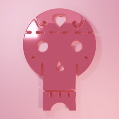 Pink Mexican skull icon isolated on pink background. Minimalism concept. 3D render illustration