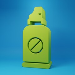 Fototapeta premium Green Spray against insects icon isolated on blue background. Minimalism concept. 3D render illustration