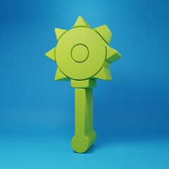 Fototapeta premium Green Medieval chained mace ball icon isolated on blue background. Medieval weapon. Minimalism concept. 3D render illustration