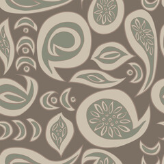 Neutral Colour Paisley abstract Seamless Pattern Design