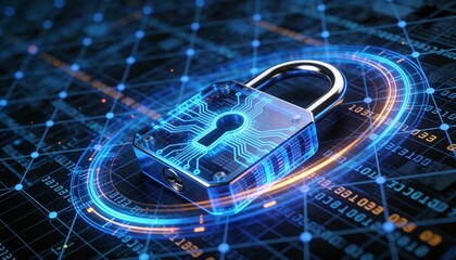 Futuristic cybersecurity protection shield with glowing check mark, digital data network security concept, privacy defense, antivirus encryption, and online safety technology background illustration