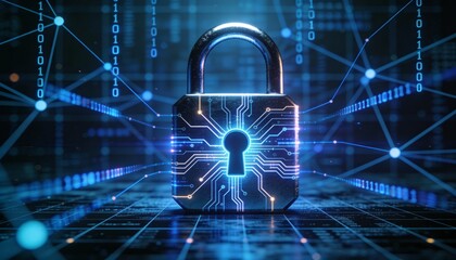 Futuristic cybersecurity protection shield with glowing check mark, digital data network security concept, privacy defense, antivirus encryption, and online safety technology background illustration