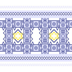 Elegant Weave. a close-up on beautiful traditional pattern, with exquisite geometric shapes and intricate details in shades of blue and yellow, reminiscent of tribal artistry.ethnic patterns.