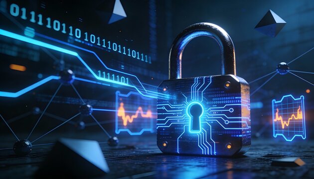 Futuristic cybersecurity protection shield with glowing check mark, digital data network security concept, privacy defense, antivirus encryption, and online safety technology background illustration - Powered by Adobe