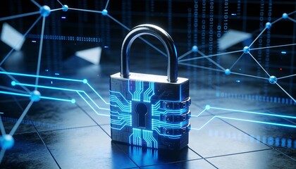 Futuristic cybersecurity protection shield with glowing check mark, digital data network security concept, privacy defense, antivirus encryption, and online safety technology background illustration