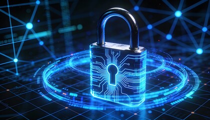 Futuristic cybersecurity protection shield with glowing check mark, digital data network security concept, privacy defense, antivirus encryption, and online safety technology background illustration