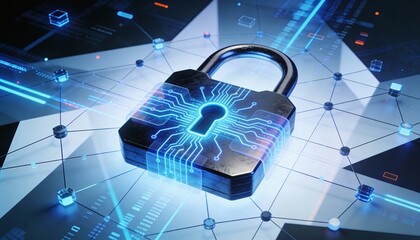 Futuristic cybersecurity protection shield with glowing check mark, digital data network security concept, privacy defense, antivirus encryption, and online safety technology background illustration