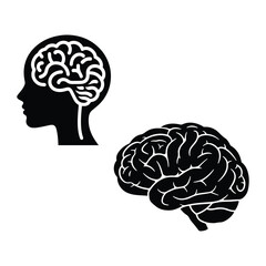 Black filled vector icon of human brain, simple anatomical style, modern medical illustration, clean edges, scalable icon design