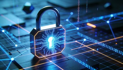 Futuristic cybersecurity protection shield with glowing check mark, digital data network security concept, privacy defense, antivirus encryption, and online safety technology background illustration