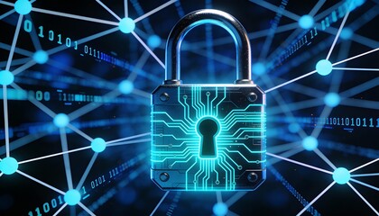 Futuristic cybersecurity protection shield with glowing check mark, digital data network security concept, privacy defense, antivirus encryption, and online safety technology background illustration