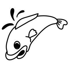 Fototapeta premium Playful Cartoon Fish Leaping in Minimal Black Line Illustration on White Background