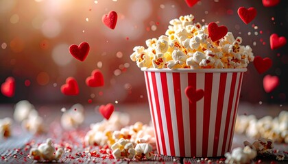 A red and white cardboard bucket filled with salted butter popcorn
