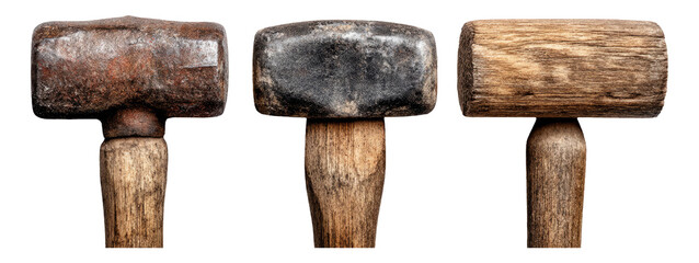 Detailed Illustration of Three Unique Hammers for Construction and Tool Use