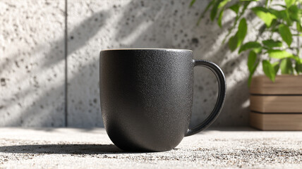 Black mug mockup on concrete surface