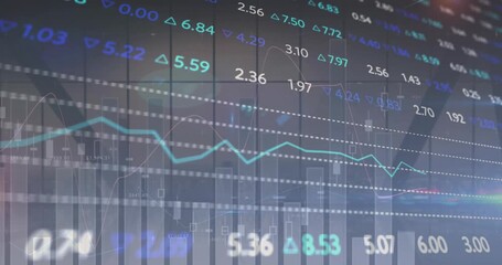 Animation of biometric fingerprint scanner and stock market data processing against office window - Powered by Adobe