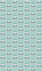 Decorative Geometric Repetitive Teal and White Abstract Scale Seamless Pattern