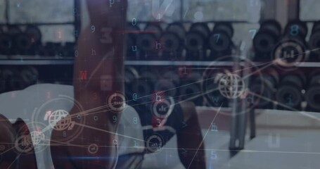 Composite of cyber attack warning text and data processing over man exercising - Powered by Adobe