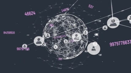 Composition of globe with network of connections on black background - Powered by Adobe