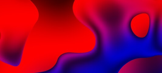 Abstract blue and purple liquid wavy shapes futuristic banner. Glowing retro waves wide background