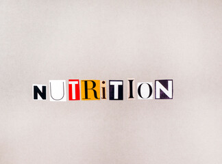 The word nutrition is written in a jumbled, disordered way