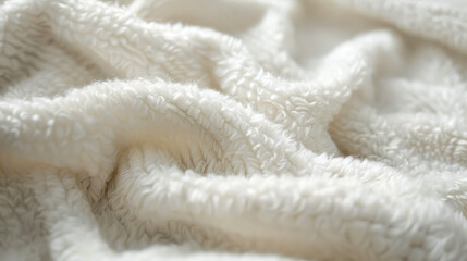 Soft baby blanket fleece fabric background resembling fluffy clouds calming clean white plush tactile texture minimal composition create a cozy abstract surface for wellness lifestyle clean laundry