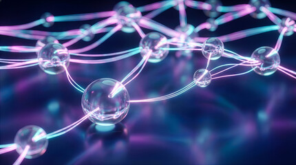 Abstract data connections network visualizing invisible trade show digital infrastructure with glowing nodes, lines, future technology, b2b networking, cyberspace and virtual ecosystem.