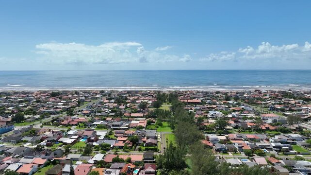 Cinematic aerial drone shot of Imb&eacute; residential neighborhood facing the Atlantic Ocean. Captured in 5.1K and downsampled to 4K for ultra-sharp detail using Mavic 3 Hasselblad camera.