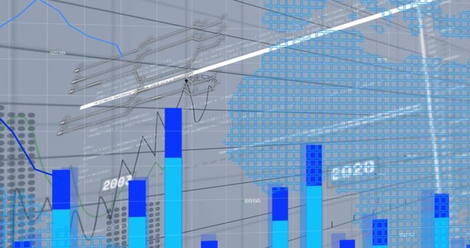 Animation of network of connections and binary coding data processing over sad