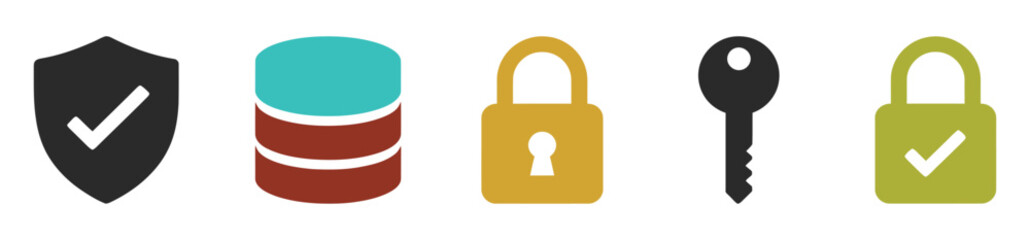 Collection of blue and teal security and protection icons on transparent background