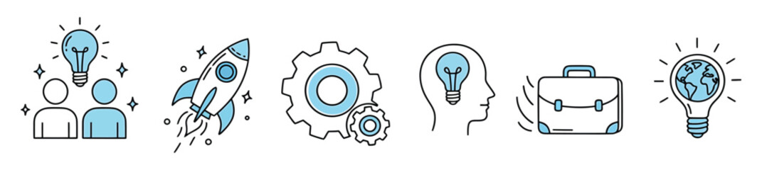 Business doodle line icon set isolated on transparent background. Hand drawn Business related elements can be used in marketing