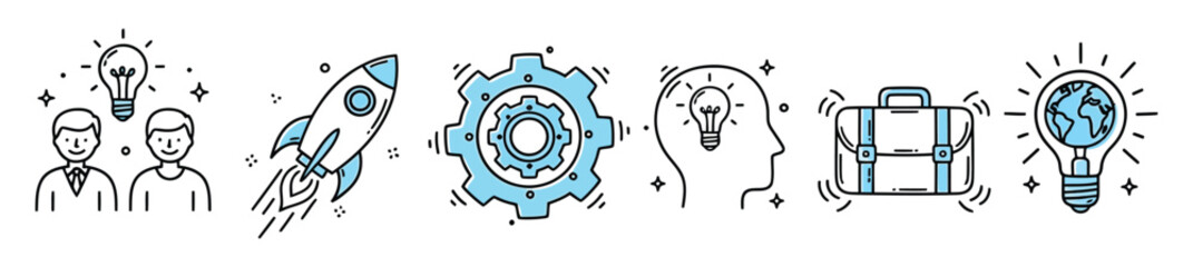 Business doodle line icon set isolated on transparent background. Hand drawn Business related elements can be used in marketing