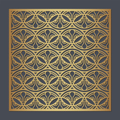 Intricate Golden Laser Cut Square Panel with Decorative Art Deco Pattern