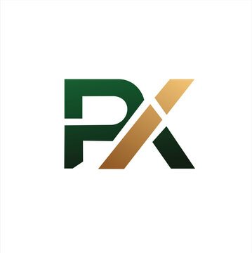 A strong, heavy-weighted PX monogram logo in forest green and tan brown colors.