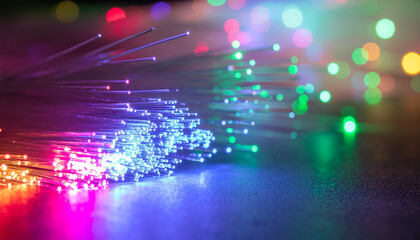 Macro Close-up of Glowing Fiber Optic Cables