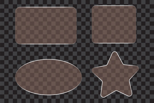 Set of modern frame elements in the style of liquid glass. User interface element for ui ux design. Glass morphism. Transparent frames and buttons. Vector 