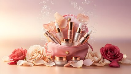 skin care concept. Top view photo of cosmetic