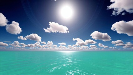 Serene Ocean View with Clouds and Sun