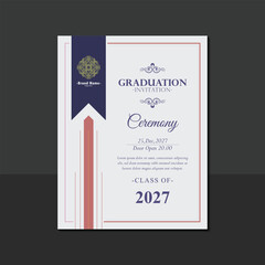 Elegant Decorative Graduation Invitation Card Template with Ornament and Classic Style