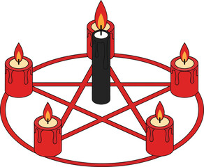 Pentagram Ritual Candles Occult Symbolism Vector Illustration