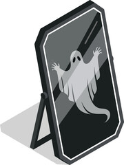 Ghost Reflection in Standing Mirror Spooky Halloween Vector