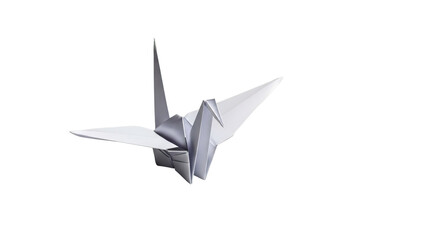 A delicate white origami crane on transparent background