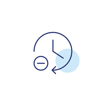 Clock and minus. Timer cancelled, event time reduced. Pixel perfect, editable stroke vector icon