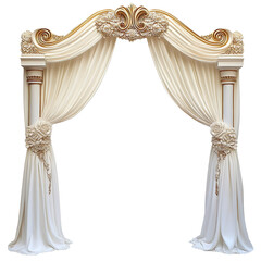 Elegant Wedding Arch With Draped Curtains Isolated on White Background