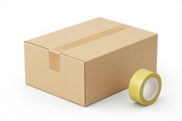 Packing supplies flat lay boxes and tape, isolated on white background, small business life concept
