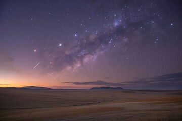 Stunning night landscape with Milky Way galaxy over vast desert