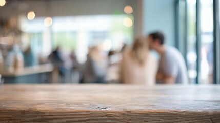 couple sitting in blurry background of cozy cafe